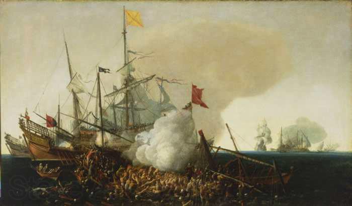 Cornelis Hendriksz Vroom Spanish Men-of-War Engaging Barbary Corsairs